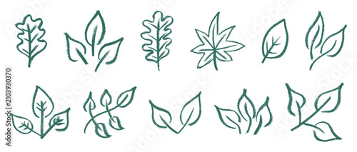 Leaf Icons Crayon Chalk Drawing Doodle Vector Set