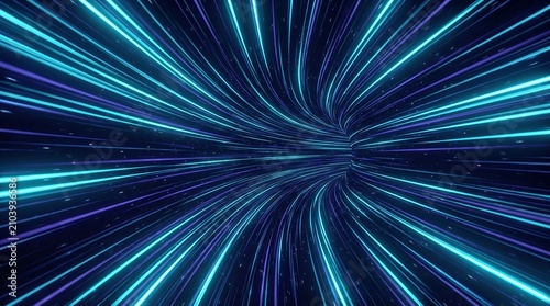 Sci-fi hyperspace warp speed jump motion trail background in dark cosmic void