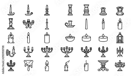 Photography Premium candle and candlestick line icons set