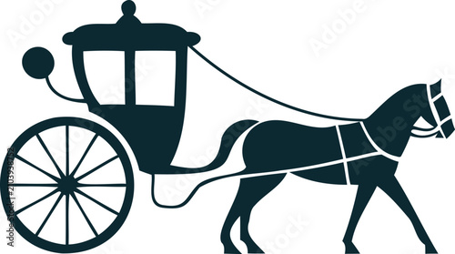Принти на полотні Silhouette of a classic horsedrawn carriage moving forward with a majestic horse