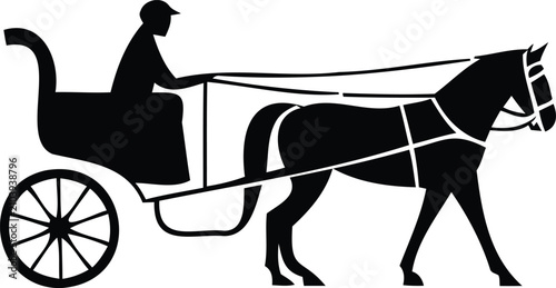 Obraz na płótnie Silhouette of a person driving a horsedrawn carriage on a white background