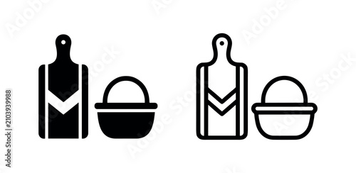 Foto Mandoline slicer and kitchen bowl icon