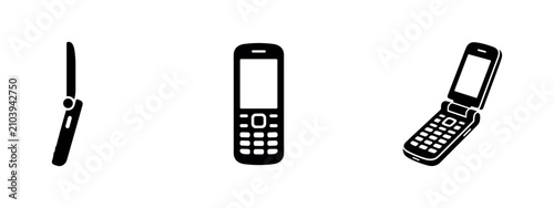 Cuadro en lienzo Old Mobile Phone and Flip Phone Icons Set