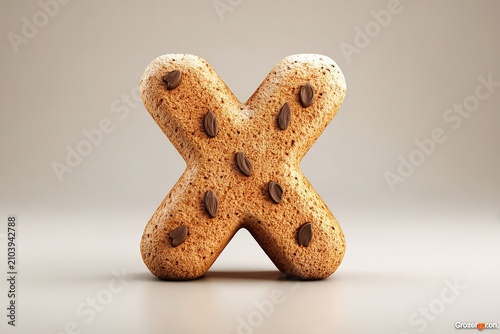 cartoon style 3d X letter with the biscuit texture