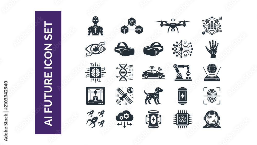 Fototapeta premium AI future icon set with technology and innovation symbols on white background