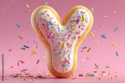 colorful sprinkles 3d Y letter with donut texture