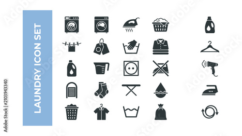 Laundry icons set for washing and cleaning services  household chores