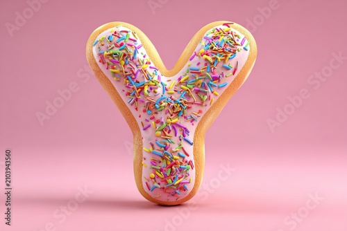 Donut Y letter with texture and colorful sprinkles 