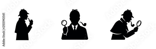 Foto Detective man Sherlock Holmes vector icon set
