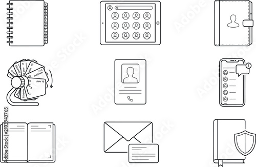 Foto Business Contact and Address Book Line Icon Set Featuring Directory, Rolodex, Ph