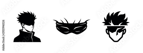 Fotografie Anime Manga Character Blindfold and Mask Icons, Mysterious Sorcerer Eye Cover Si