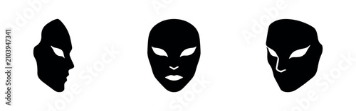 Fotografie Alien Extraterrestrial Face Mask Silhouette Icons, Mysterious Sci-Fi Humanoid He