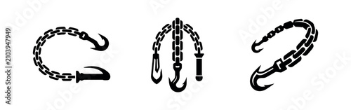 Vászonkép Chain Weapons and Grappling Hooks Icon Set - Fantasy and Combat Tools