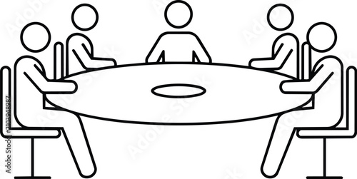 Icon of four business people silhouettes sitting around a large conference room table