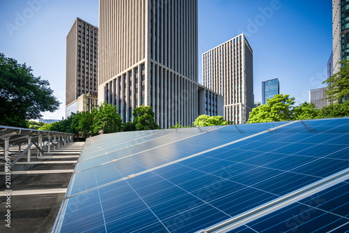 Harnessing Renewable Energy: Solar Panels Amidst Urban Skyscrapers