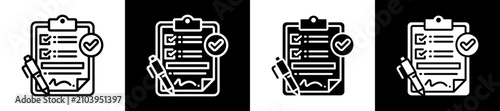 Foto Task Completed Icon Set In Black And White Filled Style Collection