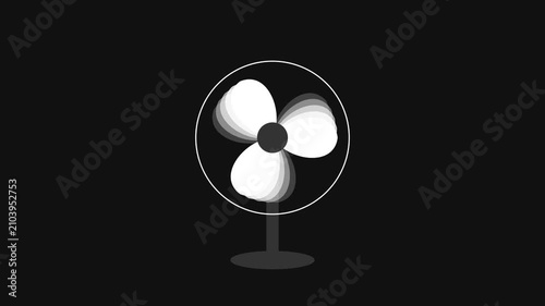Minimalist Flat Vector Animation of a Rotating Electric Table Fan with White Blades on a Black Background