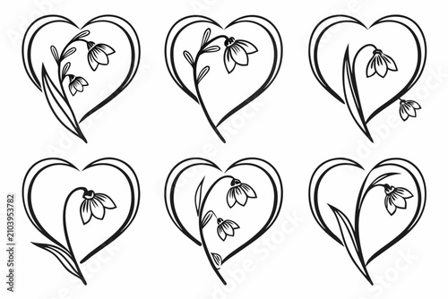 Set of hand drawn hearts with different patterns and lines