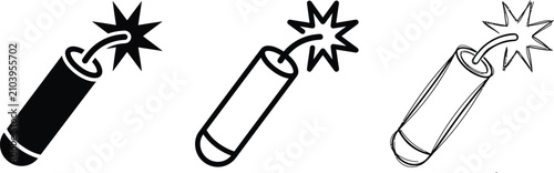 Cuadro en lienzo Set of three dynamite icons in solid outline hand-drawn sketch styles representi