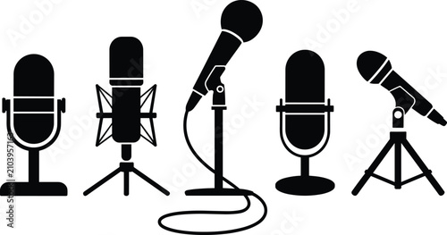 Fotografía Microphone silhouette collection vocal recording podcasting and broadcast equipm