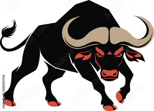 фотографія Aggressive african buffalo bull illustration