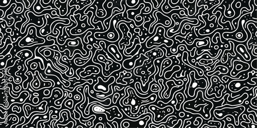 Abstract Organic Contour Line Seamless Pattern in Black and White. Hand Drawn Fluid Background.