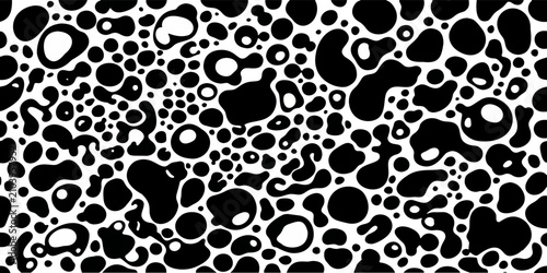 Abstract Organic Blob Seamless Pattern in Black and White. Modern Fluid Geometric Background.