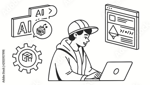 Bild auf Leinwand Person programming artificial intelligence code line art with artificial