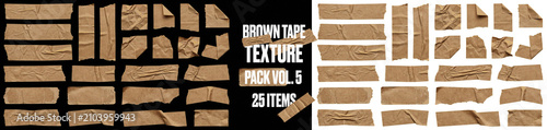 Quadro su tela Brown paper tape texture set with wrinkled adhesive strips, torn edges, and folded corners