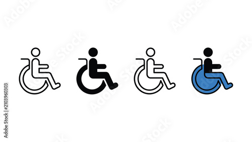 Four different wheelchair icons for accessibility and disability awareness programs