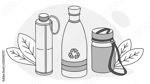 Konstfotografi Eco friendly reusable water bottles and travel containers set with reusable