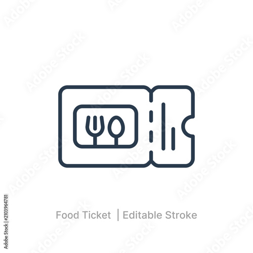 Food ticket line icon with fork and spoon restaurant service