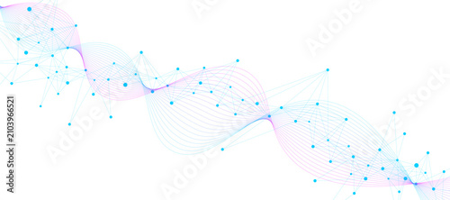 Abstract science and technology background. Minimalist low poly plexus and gradient wave flow design. Suitable for web, banner, presentation template. Vector illustration