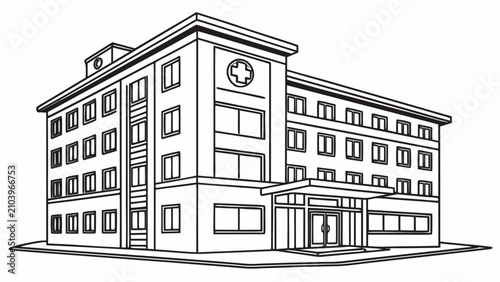 Bild auf Leinwand Illustration of a multi-story hospital building with hospital, building