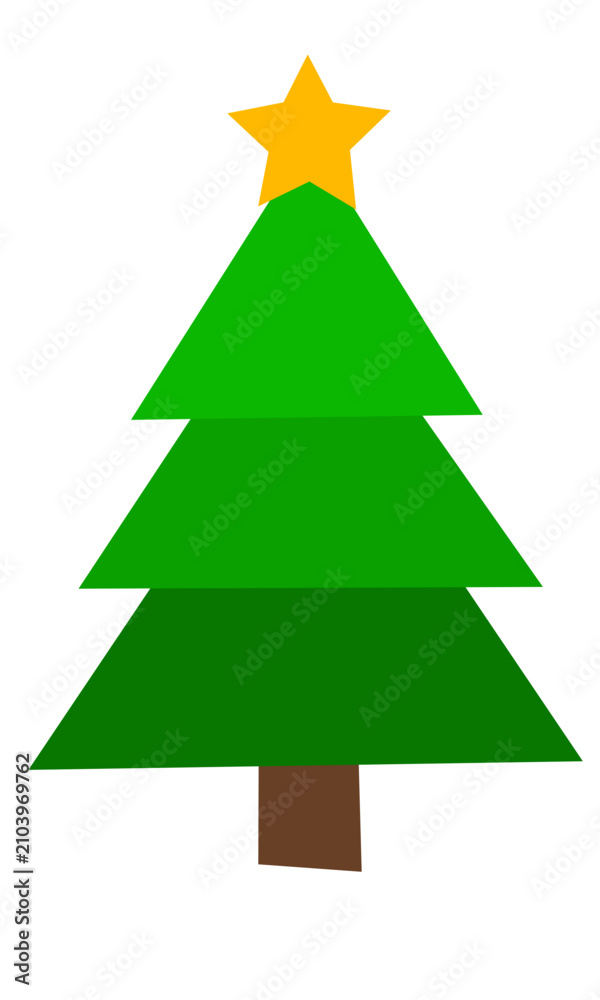 Obraz premium Minimalist flat vector illustration features a green pine tree isolated on a white background.