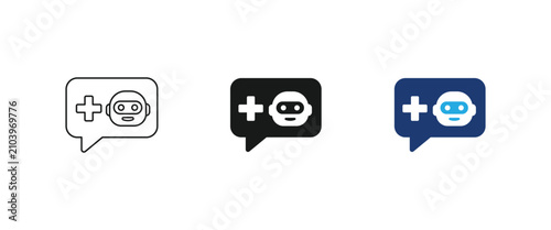 Medical chatbot icon, virtual healthcare assistant symbol, digital doctor AI chat speech bubble sign. Vector illustration