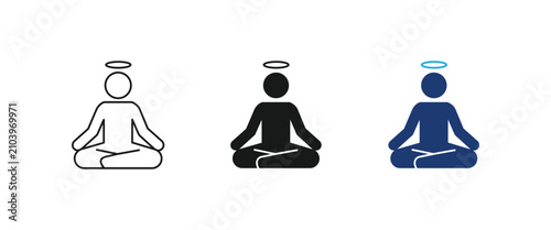 Photography Meditation icon, yoga pose mental health symbol, mindfulness wellness sign, zen relaxation graphic
