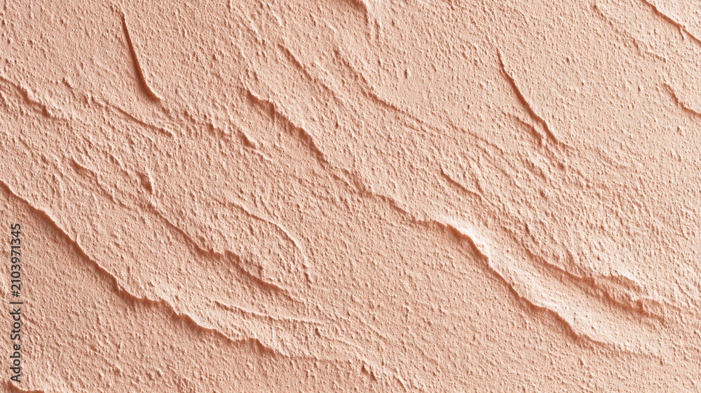 Naklejka premium Close-up of a textured, peach-colored wall surface with rough, uneven plaster and natural cracks an abstract pattern, texture pink background