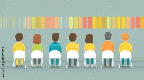 Diverse People Sitting in Row Waiting for Interview