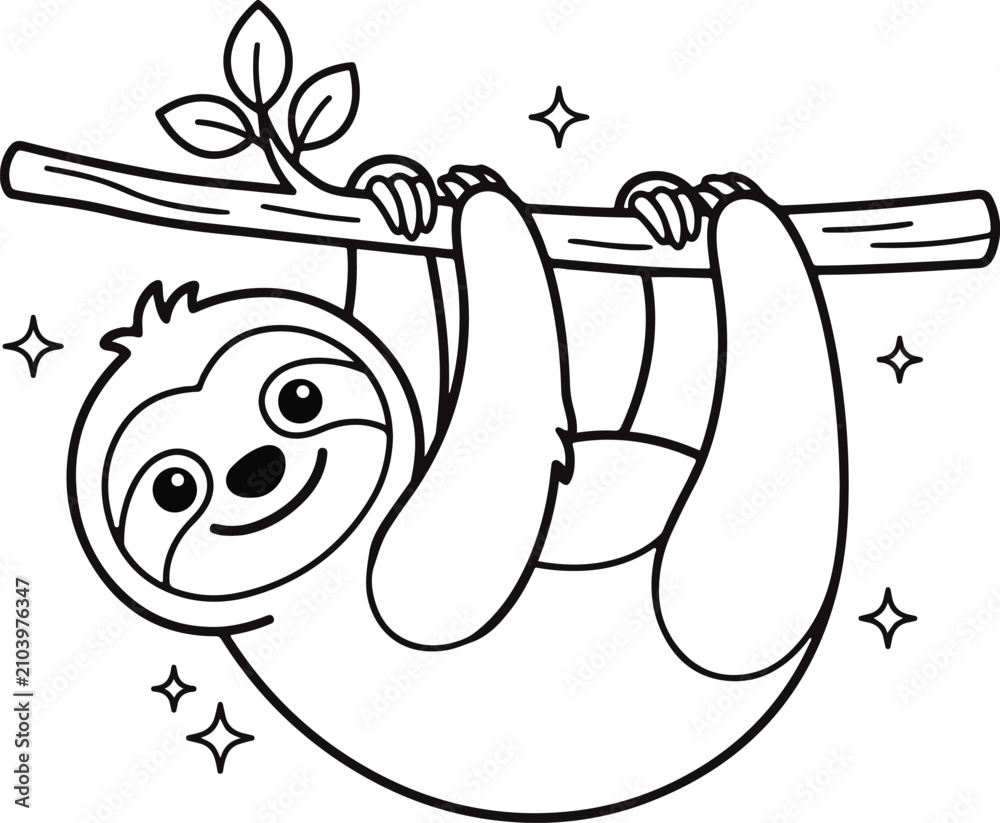 Obraz premium Sloth coloring page for kids relaxing animal coloring book illustration