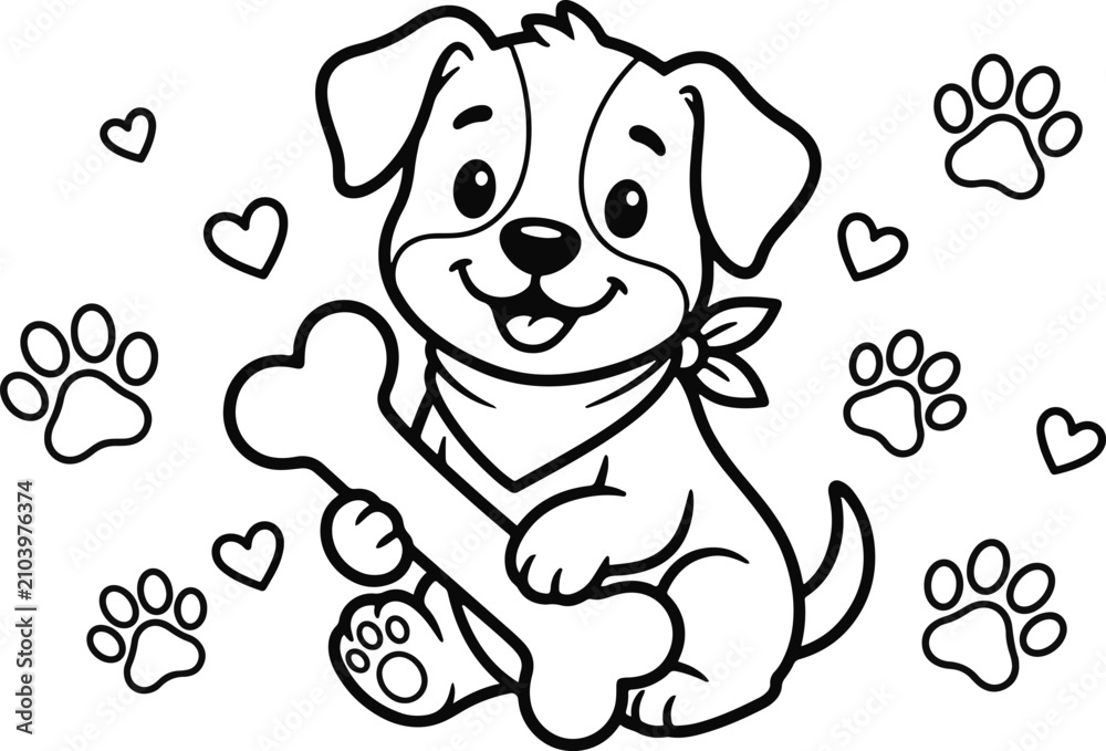 Fototapeta premium Cute puppy coloring page for kids fun coloring book illustration
