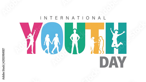 Colorful international youth day graphic showing diverse young people silhouettes
