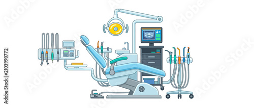 Quadro su tela Modern Dental Chair and Equipment Illustration