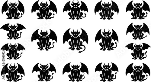 Obraz na płótnie Gargoyle creature silhouettes in multiple variations for dark fantasy design ele