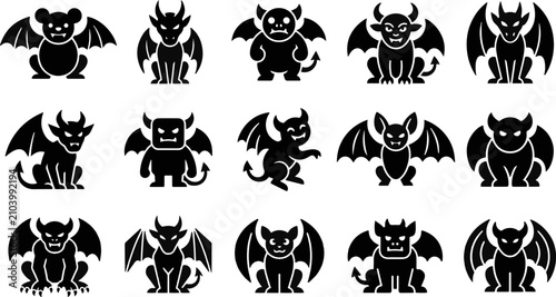 Canvastavla Collection of various black silhouette icons depicting different gargoyles and m