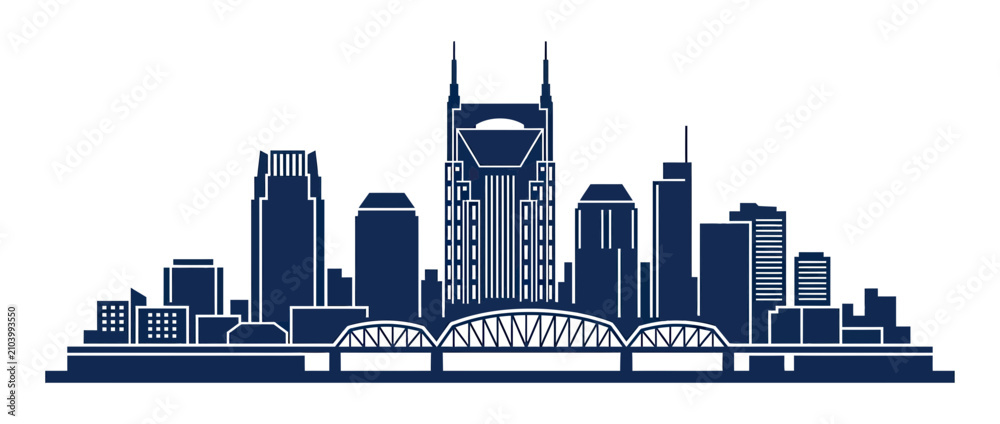 Obraz premium Cityscape Silhouette with Bridge and Tall Buildings