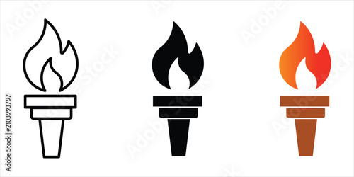 Minimalist vector illustration set of three torches: