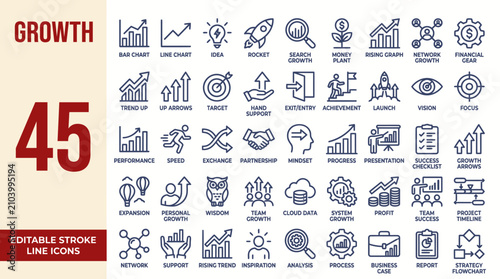 Growth icon set. Editable line icons. Vector illustration.