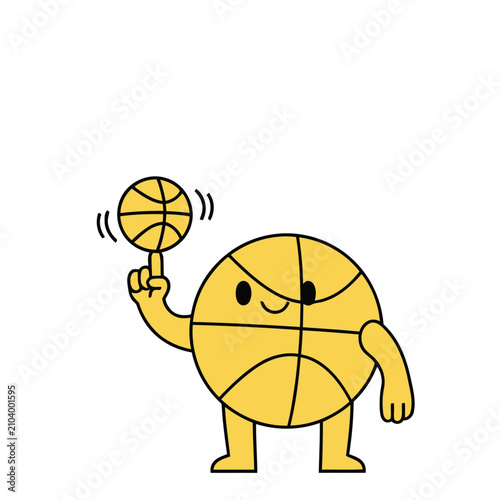 Cartoon basketball character spinning a smaller basketball
