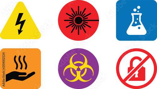 Bild auf Leinwand Set of industrial safety icons and hazard warning symbols for laboratory workpla